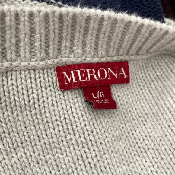 Merona Navy Gray Yellow Stripe Long Sleeve Pullover Sweater Large - Picture 7 of 10